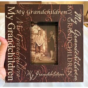 Brown Canvas “My Grandchildren" picture frame holds cherished 4x6” photo REG$26